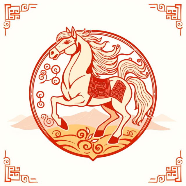 A Mongolian medieval emblem showcasing a noble horse, symbolizing strength, freedom, and the rich heritage of the Mongolian culture