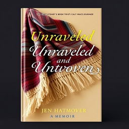 An elegant book cover design for "Unraveled and Unwoven: A Memoir" by Jen Hatmaker, featuring a beautifully woven rebozo with decorative fringe detailing as the focal point