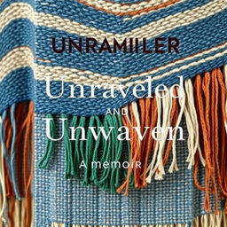 A captivating book cover design for "Unraveled and Unwoven: A Memoir" by Jen Hatmaker, featuring a woven rebozo with intricate fringe details, showcasing a palette of denim blue, spruce green, cream, and rust tones