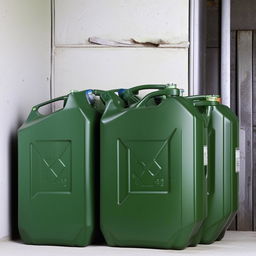 3 10-liter jerry cans in garage