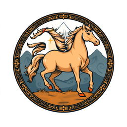 A medieval emblem showcasing a Mongolian horse, beautifully depicted in a proud and noble stance