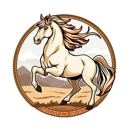 A medieval emblem showcasing a Mongolian horse, beautifully depicted in a proud and noble stance
