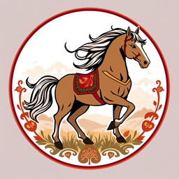 A medieval emblem showcasing a Mongolian horse, beautifully depicted in a proud and noble stance