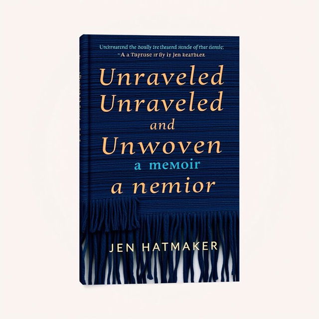 A striking book cover design for "Unraveled and Unwoven: A Memoir" by Jen Hatmaker, featuring a beautifully crafted woven rebozo with intricate fringe details in an indigo color palette