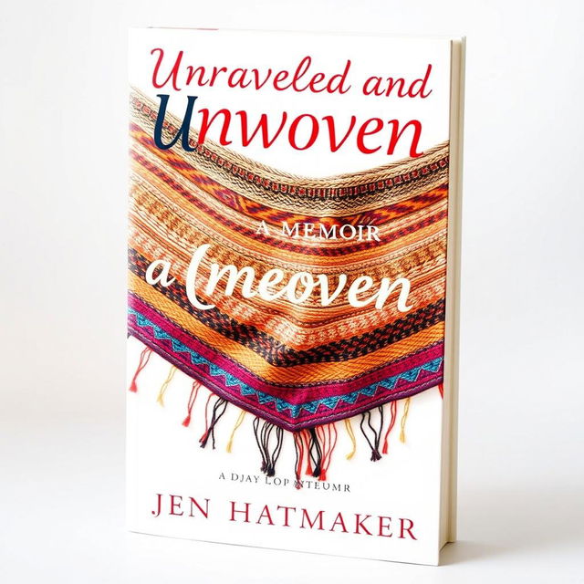 A beautifully designed book cover for "Unraveled and Unwoven: A Memoir" by Jen Hatmaker, showcasing a stunning woven rebozo as the central element