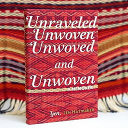 A beautifully designed book cover for "Unraveled and Unwoven: A Memoir" by Jen Hatmaker, showcasing a stunning woven rebozo as the central element