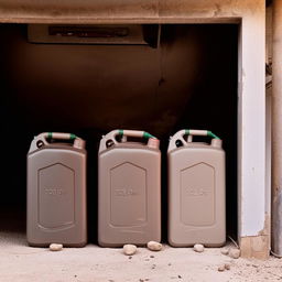 3 10-liter jerry cans in garage