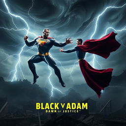 An intense scene from the 'Black Adam V Superman: Dawn of Justice 2' teaser trailer featuring Dwayne Johnson as Black Adam and Henry Cavill as Superman