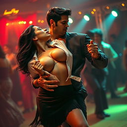 A sensual depiction of Nushrat Bharucha in a short skirt, gracefully removing her shirt to reveal her cleavage and navel