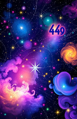 A vibrant and colorful book cover design featuring a mesmerizing expanse of multicolored stars set against a deep black background, simulating the vastness of the universe