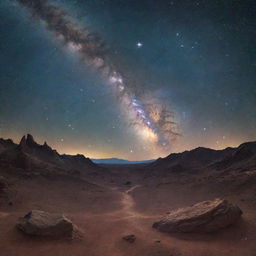 A serene cosmic landscape capturing peace and quiet