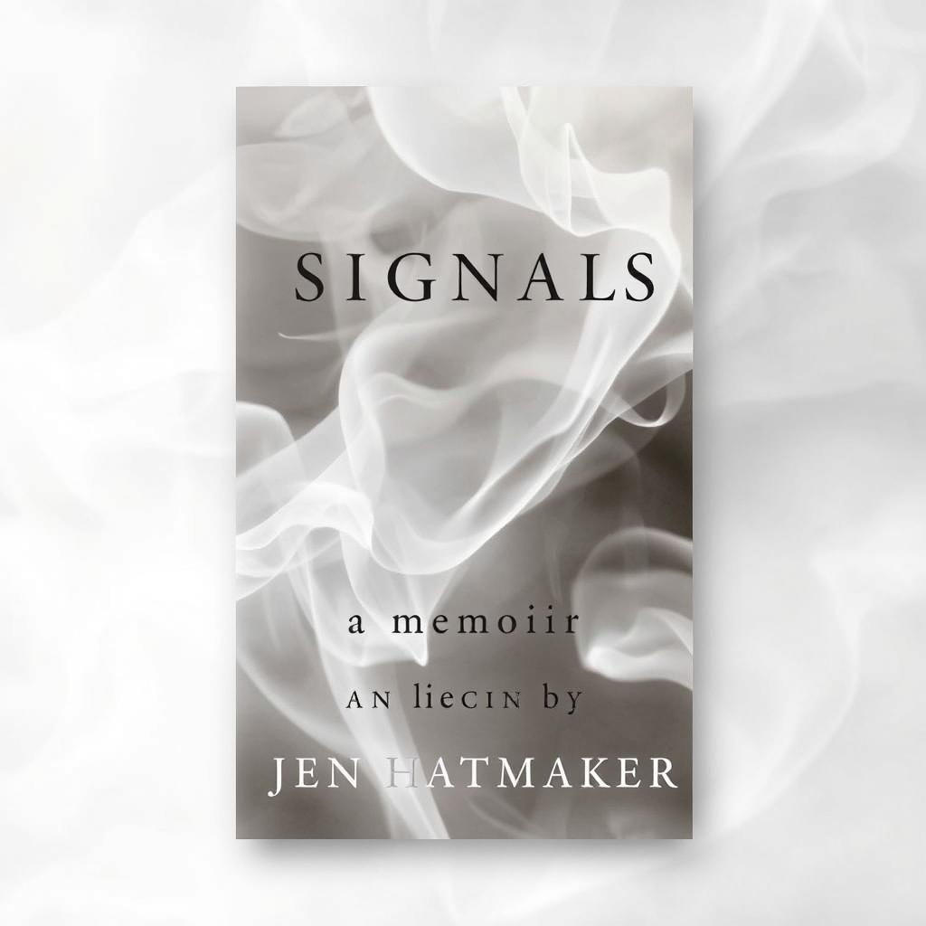 A captivating book cover for "Signals: A Memoir" by Jen Hatmaker, featuring ethereal smoke as the central visual element