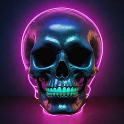 A captivating creation showcasing an extraterrestrial's skull, interlaced with cosmic elements and vibrant, neon hues