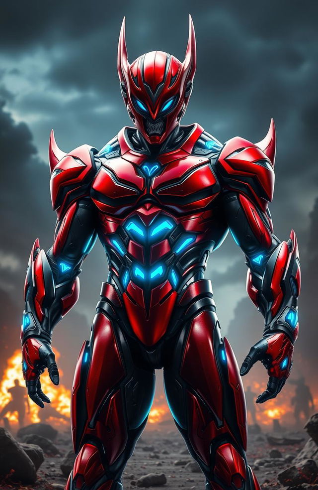 An epic and detailed portrayal of a Guyver bio-boosted armor suit, featuring a powerful and muscular humanoid figure