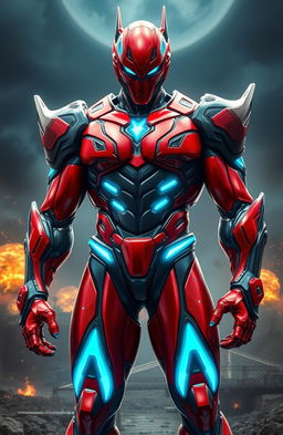 An epic and detailed portrayal of a Guyver bio-boosted armor suit, featuring a powerful and muscular humanoid figure