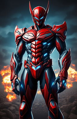 An epic and detailed portrayal of a Guyver bio-boosted armor suit, featuring a powerful and muscular humanoid figure