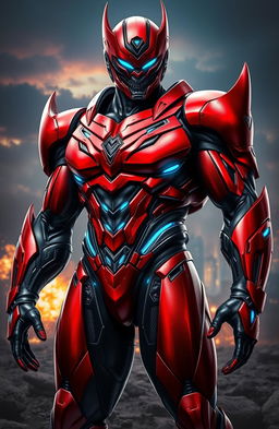 An epic and detailed portrayal of a Guyver bio-boosted armor suit, featuring a powerful and muscular humanoid figure