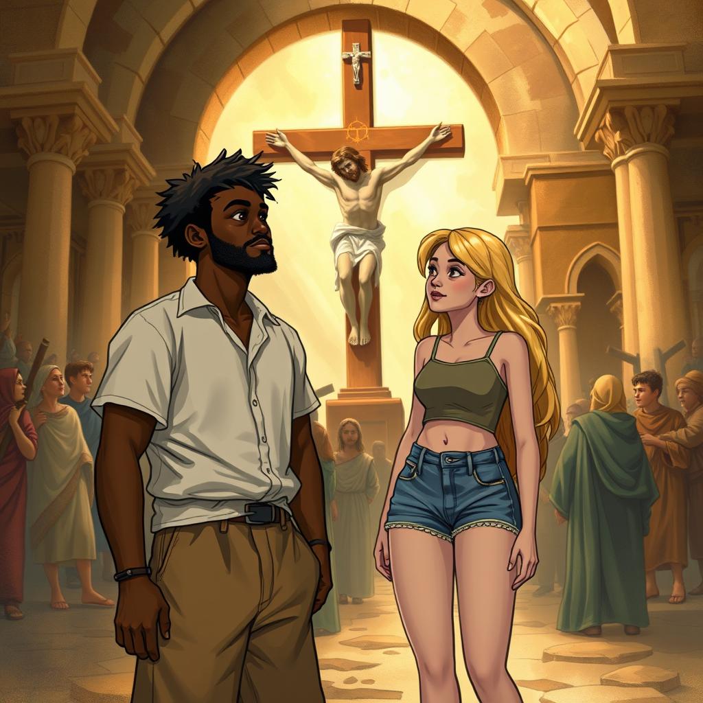 Two adult siblings, a black man and his blonde sister wearing shorts, embark on a time-traveling journey through a magical book