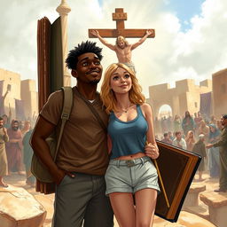 Two adult siblings, a black man and his blonde sister wearing shorts, embark on a time-traveling journey through a magical book