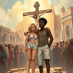 Two adult siblings, a black man and his blonde sister wearing shorts, embark on a time-traveling journey through a magical book