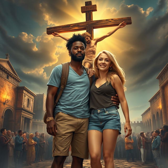 Two adult siblings, a black man and his blonde sister wearing shorts, embark on an exciting time-travel journey through a magical book