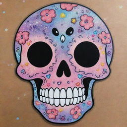 An enchanting Sharpie art piece encapsulating a cute anime-style skull