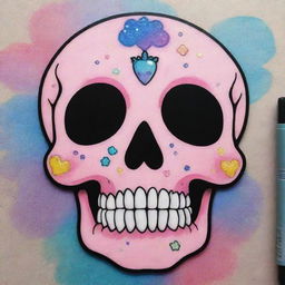 An enchanting Sharpie art piece encapsulating a cute anime-style skull