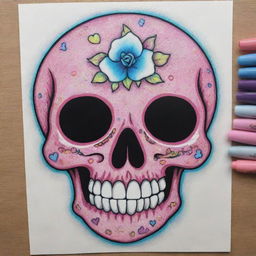 An enchanting Sharpie art piece encapsulating a cute anime-style skull