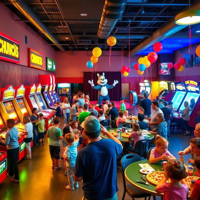 An indoor children's entertainment center, bustling with activity