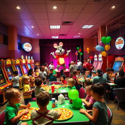 An indoor children's entertainment center, bustling with activity