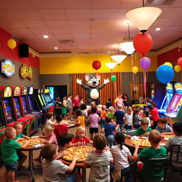 An indoor children's entertainment center, bustling with activity