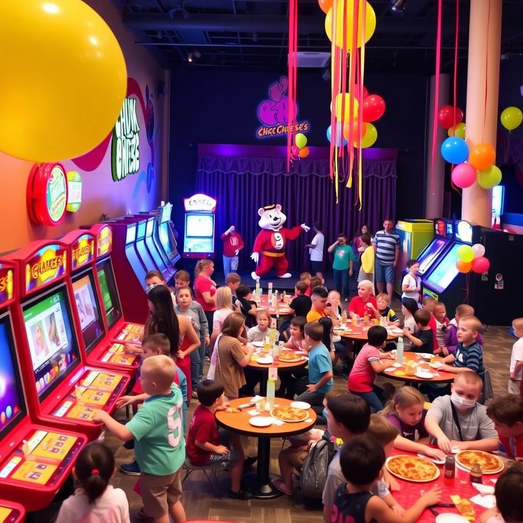 An indoor children's entertainment center, bustling with activity