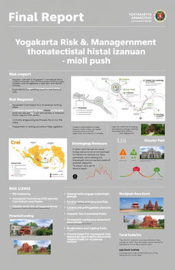 A comprehensive final report on disaster risk management for the Yogyakarta Cosmological Axis and its historical landmarks as a World Heritage site, featuring detailed maps, diagrams, and strategic planning elements