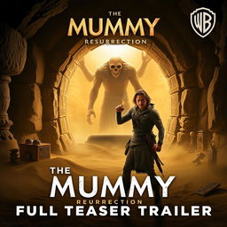 An exciting and suspenseful scene from the full teaser trailer of 'The Mummy: Resurrection' (2024) produced by Warner Bros