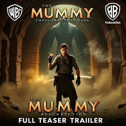An exciting and suspenseful scene from the full teaser trailer of 'The Mummy: Resurrection' (2024) produced by Warner Bros