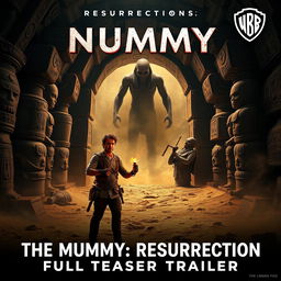 An exciting and suspenseful scene from the full teaser trailer of 'The Mummy: Resurrection' (2024) produced by Warner Bros