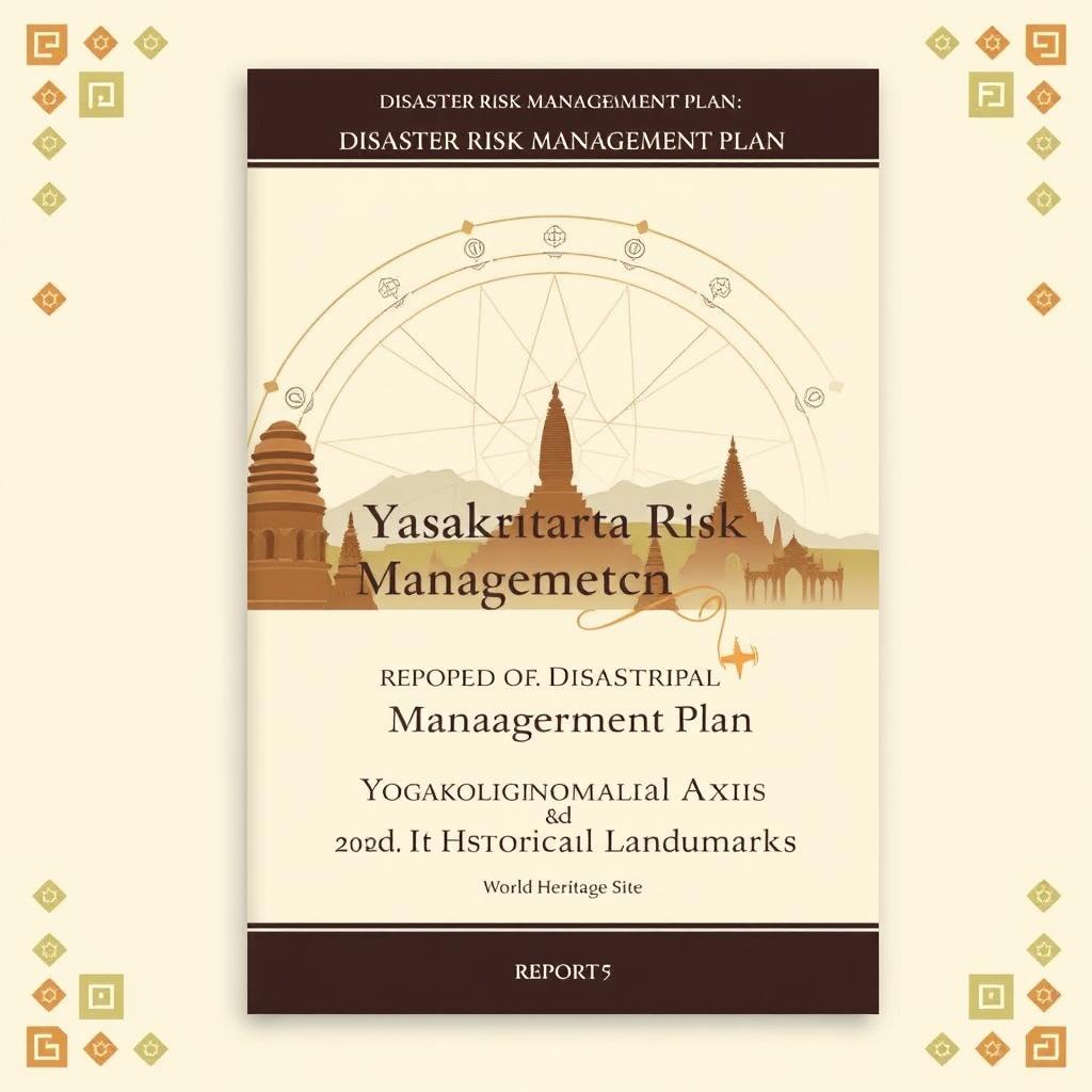 A visually striking report cover for the Disaster Risk Management Plan for the Yogyakarta Cosmological Axis and its Historical Landmarks, emphasizing its status as a World Heritage Site