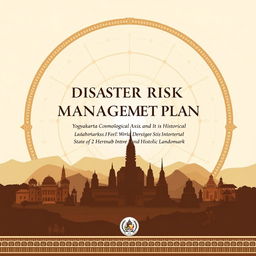 A visually striking report cover for the Disaster Risk Management Plan for the Yogyakarta Cosmological Axis and its Historical Landmarks, emphasizing its status as a World Heritage Site