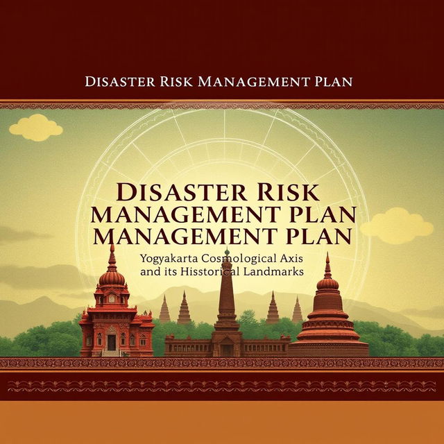 A visually striking report cover for the Disaster Risk Management Plan for the Yogyakarta Cosmological Axis and its Historical Landmarks, emphasizing its status as a World Heritage Site