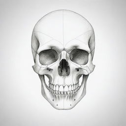 A minimalist line sketch art displaying an anatomically accurate skull, featuring sharp angles and curves