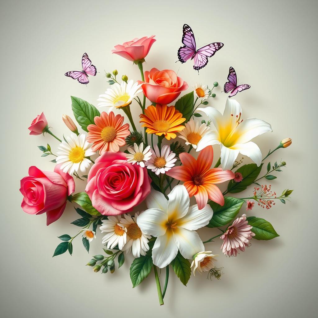 An artistic representation of various flowers symbolizing beauty, love, and nature