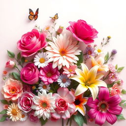 An artistic representation of various flowers symbolizing beauty, love, and nature