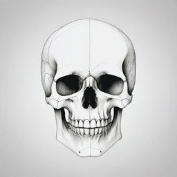 A minimalist line sketch art displaying an anatomically accurate skull, featuring sharp angles and curves