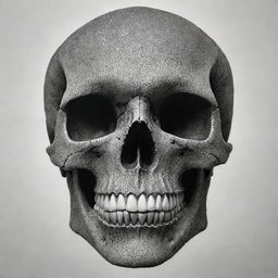 A striking stippled art piece featuring a skull