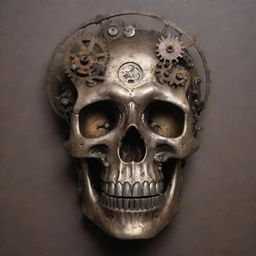 An evocative artwork showcasing a skull fashioned from mechanical parts and cogwheels