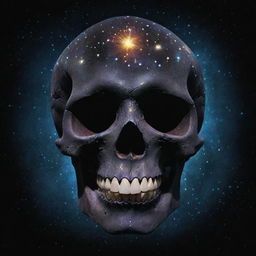 An inspiring piece of art displaying a radiant skull composed of bright, constellated stars against the deep velvet of the night sky