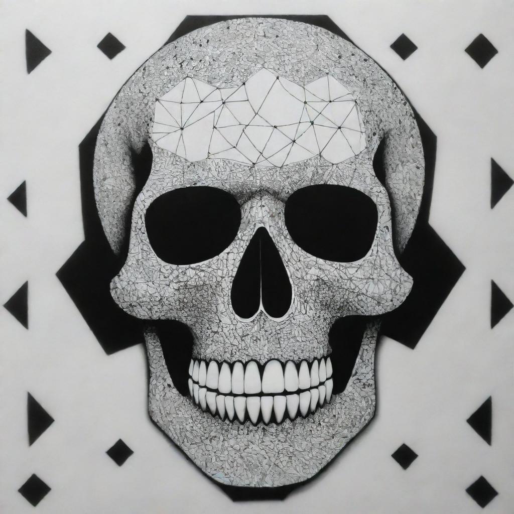 An alluring black and white Sharpie art displaying a skull with geometric patterns