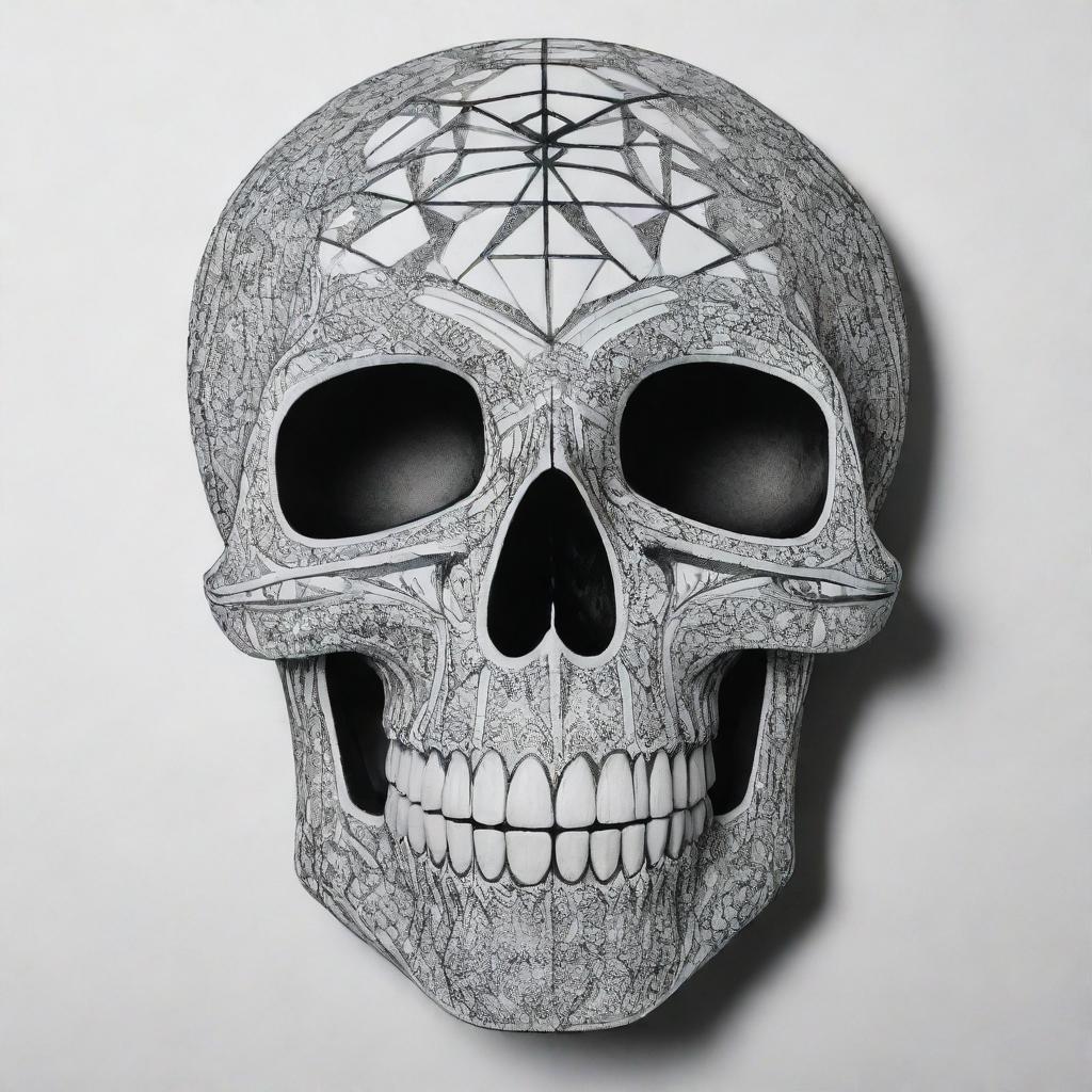 An alluring black and white Sharpie art displaying a skull with geometric patterns