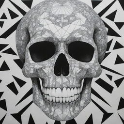 An alluring black and white Sharpie art displaying a skull with geometric patterns