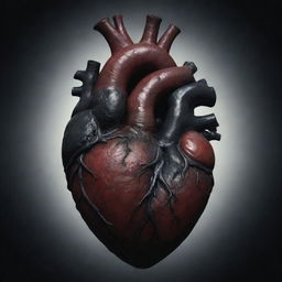 An illustrative rendition of a human heart with dark, ominous, and eerie features, reminiscent of a cursed artifact.